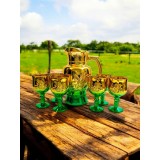 Set carafă cu pahare verzi model trandafir
