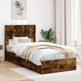 vidaXL Cadru de pat cu depozitare și tăblie Stejar fumuriu 3414411