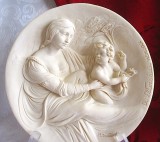 FARFURIE TABLOU ALABASTRU LUCRAT MANUAL SEMNAT A. SANTANGELA ITALIA FECIOARA CU PRUNCUL