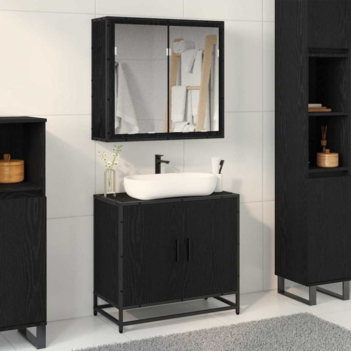 vidaXL Set de mobilier pentru baie 2 pcs Stejar negru 65 x 33 x 60 cm 3402470