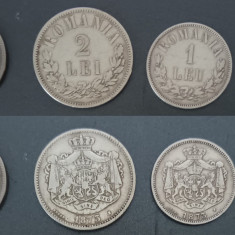 Monede romanesti, 1 leu 1873, 2 lei 1873, 50 bani 1873 -Argint, 20 bani 1900