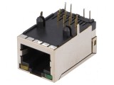 Conector RJ45 soclu 8 pini ecranat cu diodă LED THT