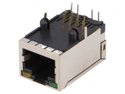 Conector RJ45 soclu 8 pini ecranat cu diodă LED THT foto