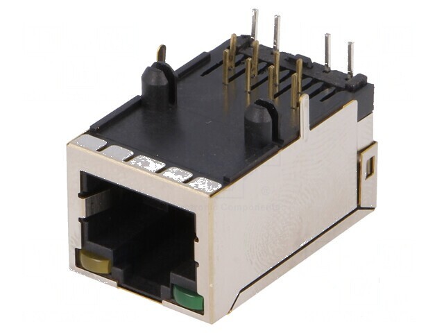 Conector RJ45 soclu 8 pini ecranat cu diodă LED THT