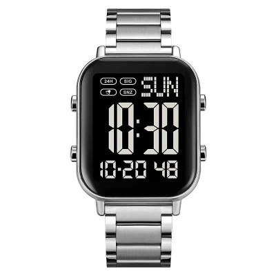 Ceas Barbati SKMEI 1859 , Digital, Carcasa Neagra, Bratara Inox Argintie, LED, Cronometru, Waterproof foto