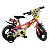 Bicicleta pentru copii Mickey Mouse Dino Bikes, 12 inch, roti EVA, roti ajutatoare incluse, maxim 40 kg, 3-4 ani