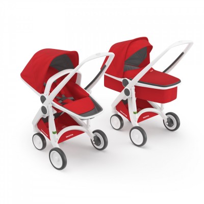 Carucior 2 in 1, Greentom, 100% Ecologic, White Red foto