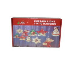 Instalatie de Craciun, tip perdea interconectabila, 10 figurine cu jocuri de lumini, Mos Craciun, 3 m