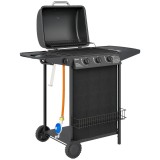Gratar gradina, grill dreptunghiular, cu gaz, 3+1 arzatoare, cu roti, capac, termometru, 108x54x97 cm, ART