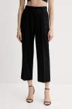 Sisley pantaloni din in culoarea negru, lat, high waist, 4AGHLF06R