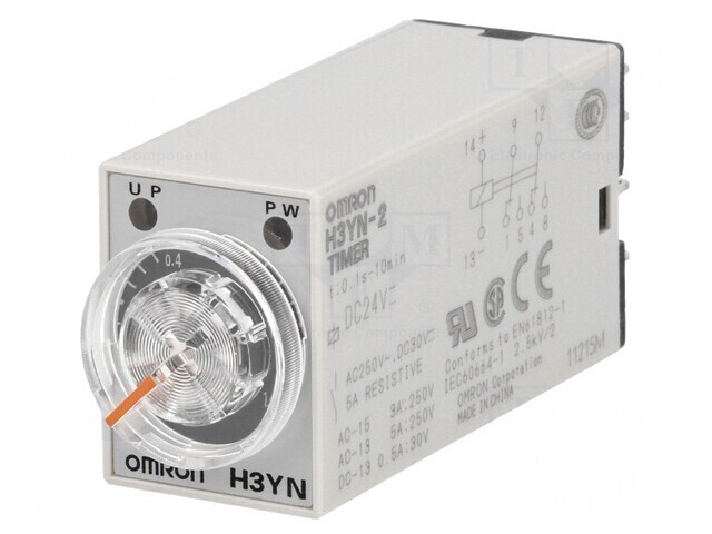 Timer H3YN-2 DPDT 250VAC 5A 24VDC 0.1s-10min