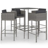 Cumpara ieftin Set mobilier bar de gradina cu perne, 5 piese, gri, poliratan