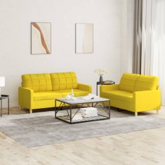 vidaXL Set de canapele cu perne, 2 piese, galben deschis, textil 3201279