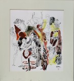 Vasile Kazar (1913-1998) - Compozitie - Tehnica Mixta, Penita, Acuarela - 40.5 x 45.5 cm - Album Arta, Pictura cu Certificat Autenticitate