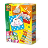 Set creativ pentru copii, 6 markere cu stampile si 16 planse, +3 ani