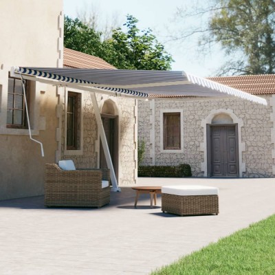 vidaXL Copertină autonomă retractabilă manual, albastru/alb, 500x300cm foto