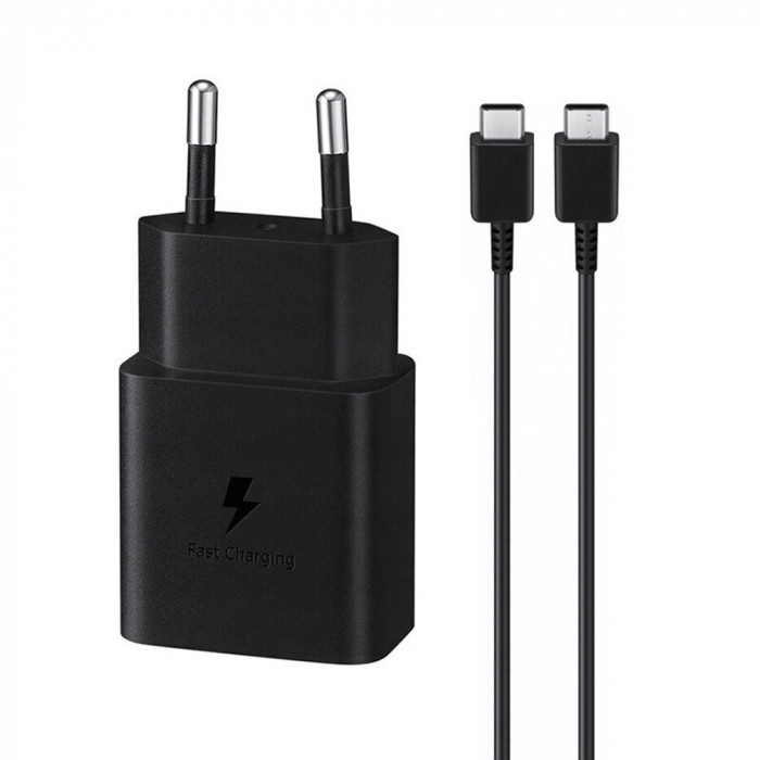 Incarcator Priza Fast Charging, PD 25W, cablu Type-C la Type-C 3A, Samsung (EP-TA800XBEGWW), Black (Blister Packing)