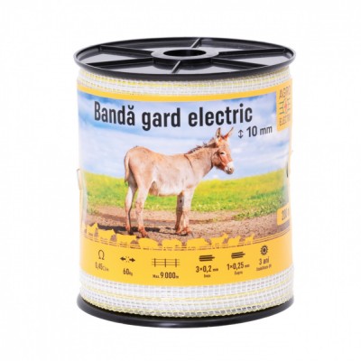 Bandă gard electric - 10 mm - 200&amp;nbsp;m - 60&amp;nbsp;kg - 0,45&amp;nbsp;&amp;Omega;/m foto