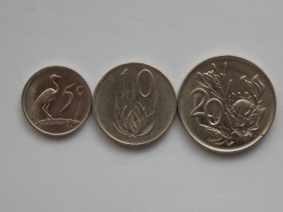 LOT 3 MONEDE AFRICA DE SUD- 5,10,20 CENTS foto