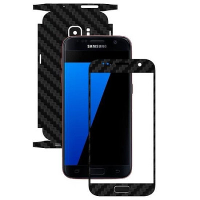 Set Folii Skin Acoperire 360 Compatibile cu Samsung Galaxy S7 - ApcGsm Wraps Carbon Black foto