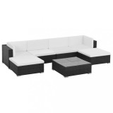 Set mobilier de grădină cu perne, 7 piese, negru, poliratan, vidaXL