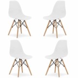 Set 4 Scaune Acerenza, Stil Scandinav cu Picioare din Lemn de Fag, Cadru Metalic, Sezut PP, Maxim 120 Kg, 46 x 54 x 82 cm, Alb
