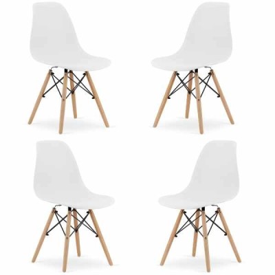 Set 4 Scaune Acerenza, Stil Scandinav cu Picioare din Lemn de Fag, Cadru Metalic, Sezut PP, Maxim 120 Kg, 46 x 54 x 82 cm, Alb foto