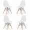Set 4 Scaune Acerenza, Stil Scandinav cu Picioare din Lemn de Fag, Cadru Metalic, Sezut PP, Maxim 120 Kg, 46 x 54 x 82 cm, Alb