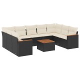Cumpara ieftin Set canapele de gradina cu perne, 10 piese, negru, poliratan