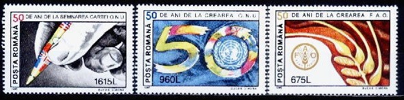 B0334 - Romania 1995 -ONU 3 v.neuzat,perfecta stare