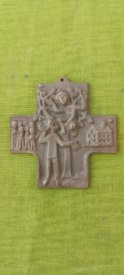 Cruce de bronz germana de epoca, Zacheu si Isus foto