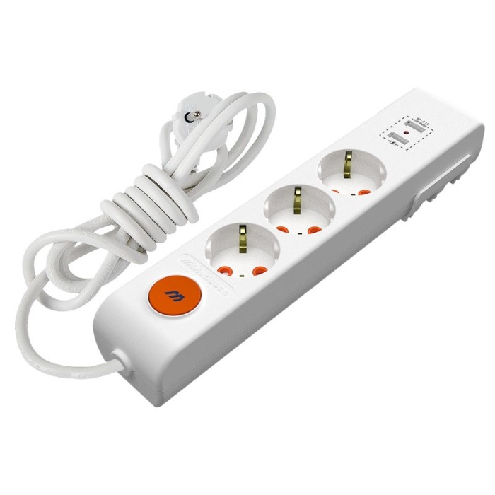 Prelungitor Mutlusan, cu intrerupator si led, 2 x USB, 2 m, 3 prize