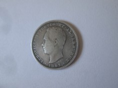 Portugalia 200 Reis 1887 argint 900 aUNC regele Ludovic/Luis I foto