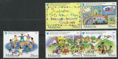 UNICEF - Ziua mondiala a copiilor, Malaezia, pictura, desene, 2003, MNH foto