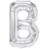 Balon folie metalizata litera b, flippy, 80 cm, umflati cu heliu sau aer, ambalaj individual, pai inclus, argintiu