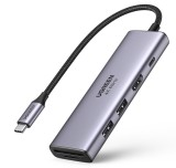 DOCKING Station Ugreen, &quot;CM511&quot; conectare PC USB Type-C, USB 3.0 x 2|HDMI x 1/4K/60Hz|Card reader x 1|USB Type C x 1 PD 100W, aluminiu, gri &quot;60384&quot; (t