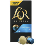 Capsule cafea decofeinizata, L&amp;#039;OR Espresso decaffeinato, intensitate 6, 10 bauturi x 40 ml, compatibile cu sistemul Nespresso&reg;*, 10 capsule alumi