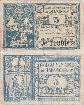 1920 (14 II), 5 centavos (CED.32var.) - Portugalia (Braga)! foto