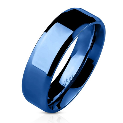 Inel din oțel - bandă lată albastră, 6 mm - Marime inel: 52 foto