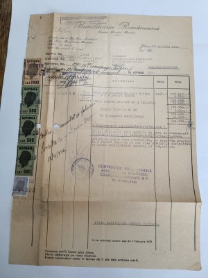 Factura emisa de Bumbacaria Romaneasca S.A.R. Bucuresti 1945 / CD1P foto