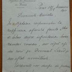 Scrisoare a lui Alexandru Em. Lahovary , diplomat roman si mason , Paris , 1911