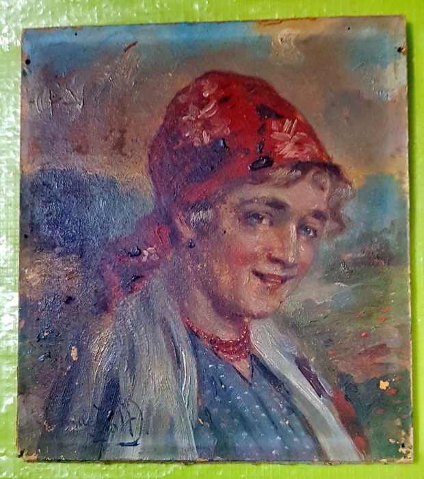 G213-I- IVANACZ ZSOLT-Pictor maghiar 1869-1954, Tanara femeie surazand.