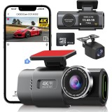 Camera Auto DVR 4K Fata Spate WiFi + Card 16GB, Senzor WDR Vedere Nocturna, G-Sensor, Mod Parking 24H, Unghi 170&deg;, Camera Marsarier Inclus, Inregistra