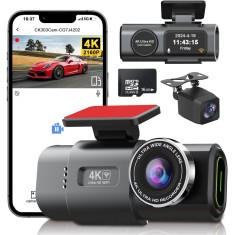 Camera Auto DVR 4K Fata Spate WiFi + Card 16GB, Senzor WDR Vedere Nocturna, G-Sensor, Mod Parking 24H, Unghi 170&deg;, Camera Marsarier Inclus, Inregistra