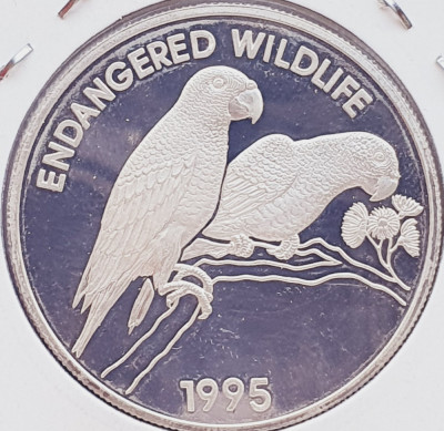 87 Jamaica 25 Dollars 1995 Black-billed parrot km 174 proof argint foto