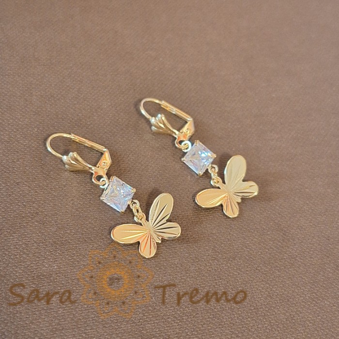 Cercei Model Nou cu Fluturas si Cristal Zirconia Alb - 4 cm