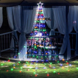 Instalatie luminoasa tip perdea pentru pomul de Craciun, cu stea luminoasa, 350 LED-uri, incarcare solara, interior/exterior, lumina multicolora, Tree