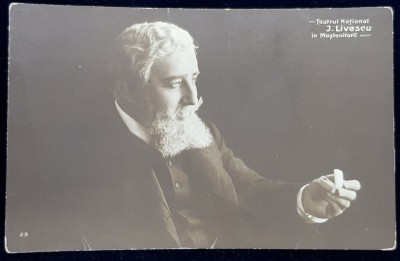 ACTORUL JEAN LIVESCU IN PIESA &amp;#039; MOSTENITORII &amp;#039; TEATRUL NATIONAL BUCURESTI , CARTE POSTALA ILUSTRATA , MONOCROMA , NECIRCULATA , DATATA 1915 , SEMNAT foto
