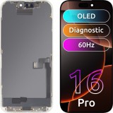 Display cu Touchscreen MP compatibil cu Apple iPhone 16 Pro, cu Rama, Versiune OLED FHD Diagnostic, Negru