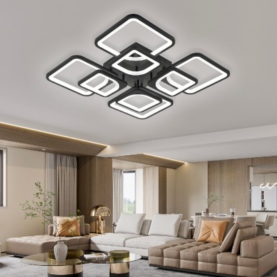 Lustra LED cu telecomanda ZOE, 8 Patrate, 130W, Lumina Rece/Calda/Neutra, Dimabila, Negru ModernLight Concept foto